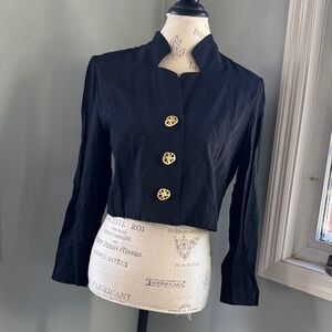 Taurus II vintage 90’s acetate black cropped jacket geometric gold buttons Sz 6